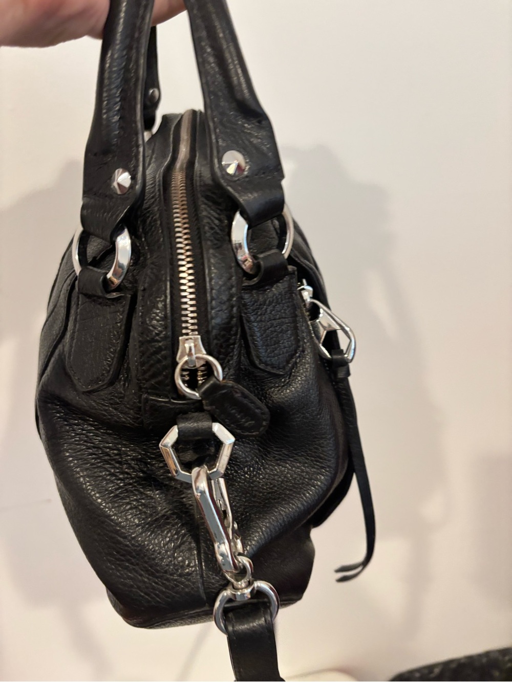Oryany “Trina” Italian Black Leather Satchel Handbag - Picture 6 of 8